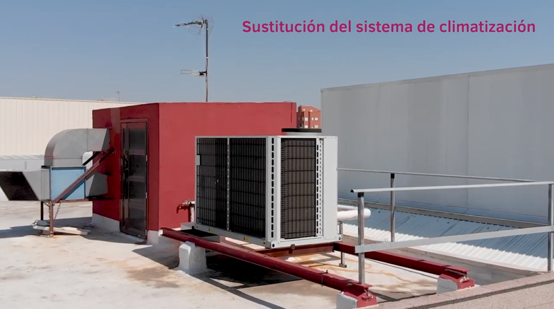 Sistema de climatización instalado en la cubierta de un edificio.
