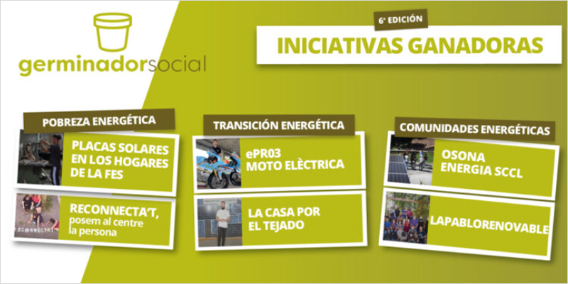 Infografía con los seis premiados en la sexta edición del concurso Germinador Social.