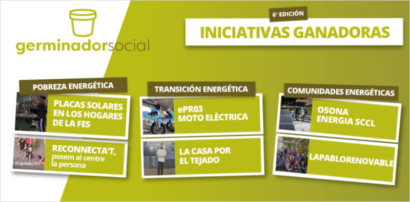 Infografía con los seis premiados en la sexta edición del concurso Germinador Social.