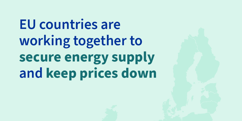 Infografía de la UE trabajan juntos para asegurar el suministro de energía y los precios bajos.