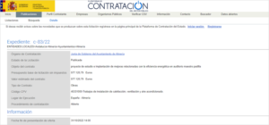 Pantallazo licitación eficiencia energética Ayuntamiento de Almería.