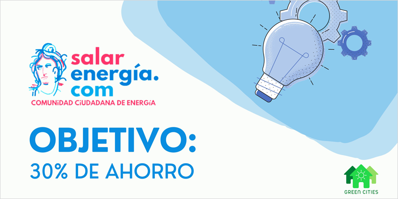 Logo de la comunidad energética Salar Energía y una infografía con una bombilla.