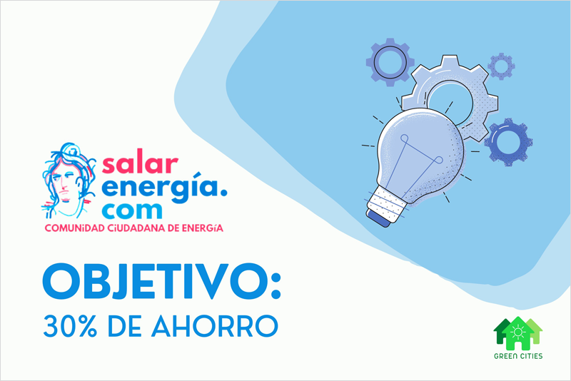 Logo de la comunidad energética Salar Energía y una infografía con una bombilla.