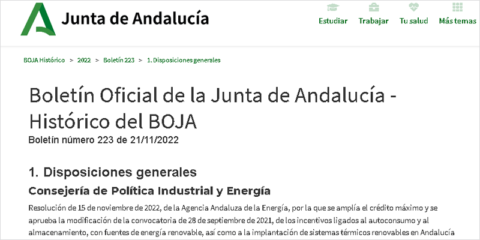 Las ayudas al autoconsumo energético en Andalucía suman 101,7 millones de euros adicionales