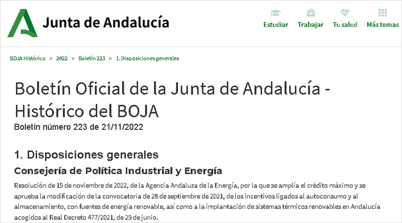 Extracto Boletín Oficial de la Junta de Andalucía.