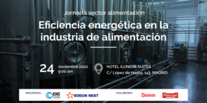 Nave del sector de la alimentación y texto con jornada del sector de alimentación que organiza CIC.