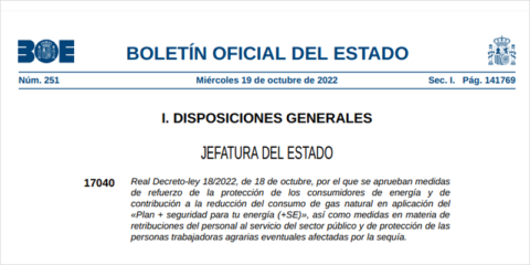El Congreso convalida el RDL 18/2022 de medidas de protección a los consumidores de energía