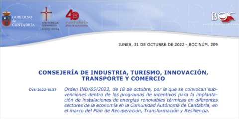 Convocatoria de ayudas para instalaciones de energías renovables térmicas en Cantabria