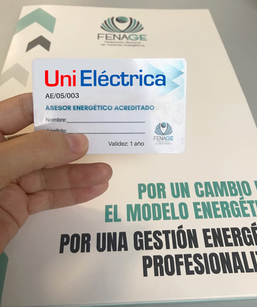Carnet de asesor energético acreditado por FENAGE y Uni Eléctrica.