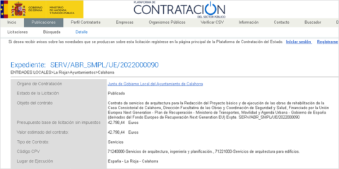 Sale a licitación la redacción del proyecto de rehabilitación energética del Ayuntamiento de Calahorra
