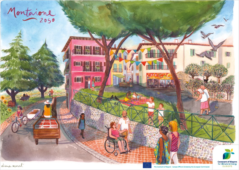 Dibujo del municipio de Montaione en 2050.