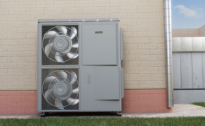 Bomba de calor instalada en el exterior.