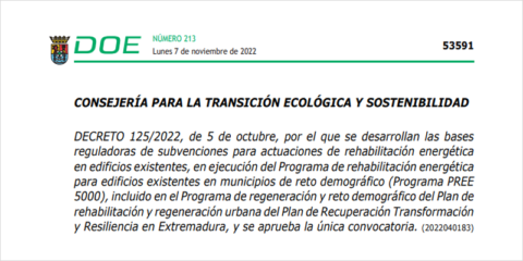 Convocadas las subvenciones para rehabilitación energética en edificios del PREE 5000 en Extremadura