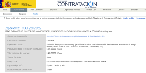 La acumulación de energía térmica en la red de calor de la Universidad de Valladolid sale a licitación
