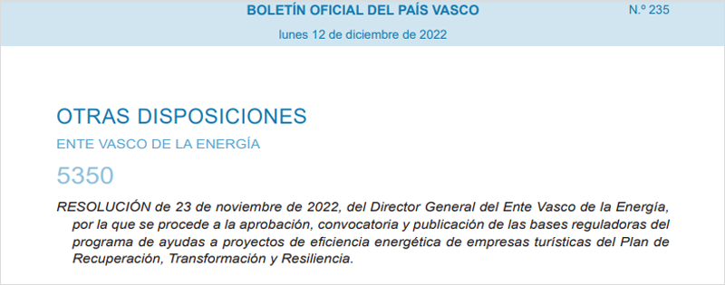 Extracto del Boletín Oficial del País Vasco.