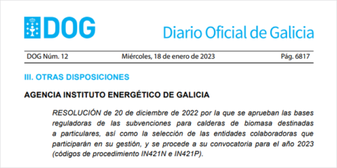 Convocatoria de ayudas para la instalación de calderas de biomasa en los hogares gallegos