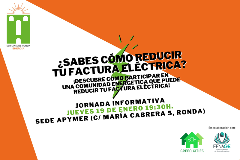 Infografía anuncio de jornada informativa comunidad energética Serranía de Ronda.