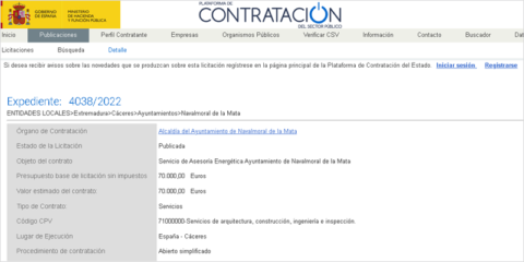 Abierto a licitación el servicio de asesoría energética de Navalmoral de la Mata