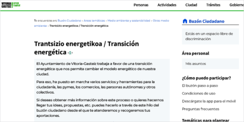 El Ayuntamiento de Vitoria crea un espacio en su web para resolver dudas sobre transición energética