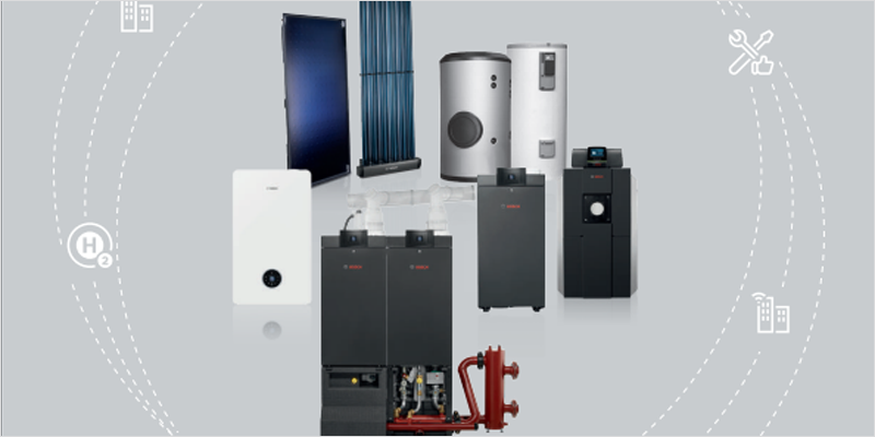 Portada catálogo calefacción Bosch con varias soluciones.