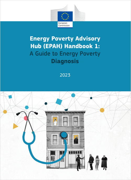 Portada Manual 1 pobreza energética de la EPAH con un edificio y un estetoscopio.