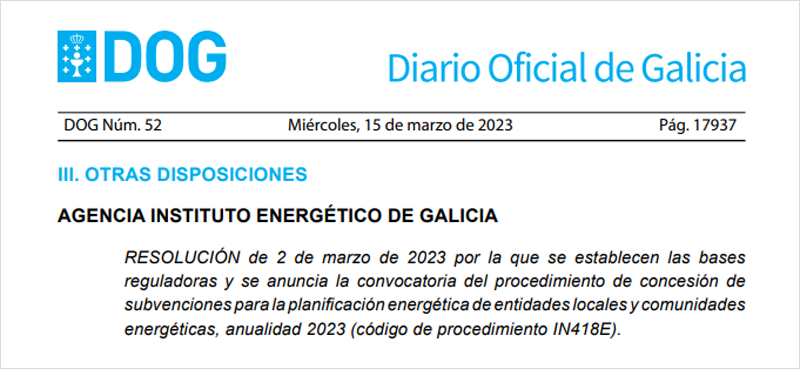 Extracto Diario Oficial de Galicia (DOG).
