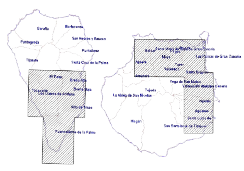 Mapa de La Palma y Gran Canaria.