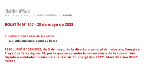 Ayudas para entidades locales navarras que realicen actuaciones orientadas a la transición energética