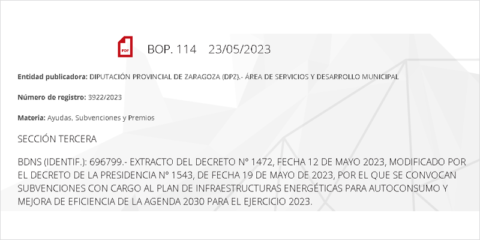 La Diputación de Zaragoza lanza un plan de ayudas para instalaciones de autoconsumo en ayuntamientos