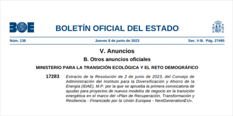 Primera convocatoria de ayudas para nuevos modelos de negocio en la transición energética