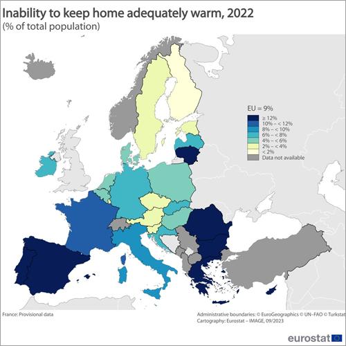 Según Eurostat, el 17% de los españoles no pudo mantener su hogar caliente en 2022