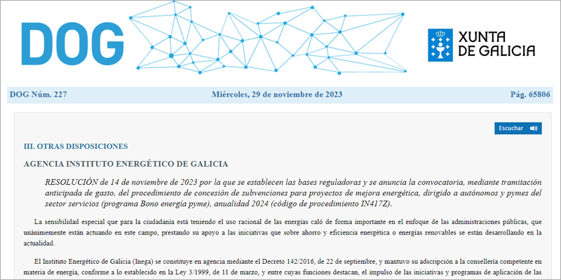 Se publican las bases reguladoras de la nueva convocatoria del Bono Energía Pyme de la Xunta de Galicia