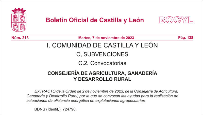 Ayudas para impulsar actuaciones de eficiencia energética en explotaciones agropecuarias en Castilla y León