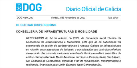 La sede de la Vicepresidencia Segunda de la Xunta de Galicia mejorará su eficiencia energética