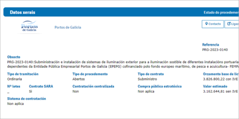 A licitación la modernización del sistema de iluminación de 26 puertos de Galicia