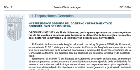 Ayudas para fomentar las energías renovables en el sector de la movilidad y logística en Aragón