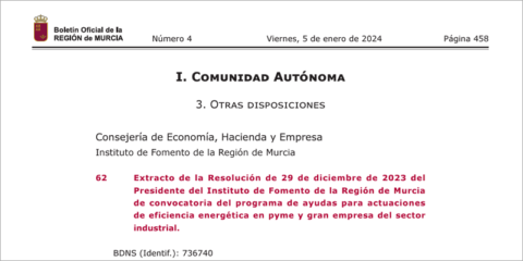 Ayudas de 6,2 millones para mejorar la eficiencia energética de las empresas de la Región de Murcia