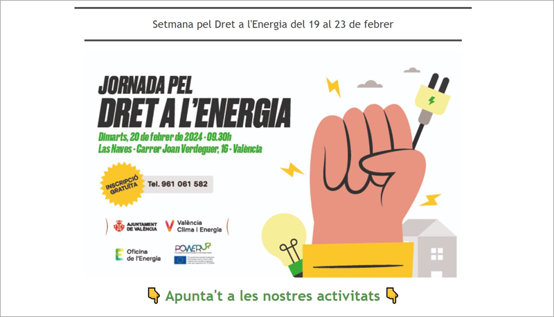 La Semana por el Derecho a la Energía en Valencia se celebrará con diferentes actividades y jornadas