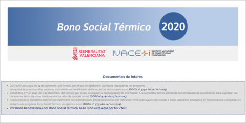 El Ivace+i habilita un enlace en su web para consultar los beneficiarios del bono social térmico de 2020