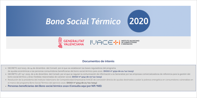 El Ivace+i publica un enlace para consultar las personas beneficiarias del bono social térmico de 2020