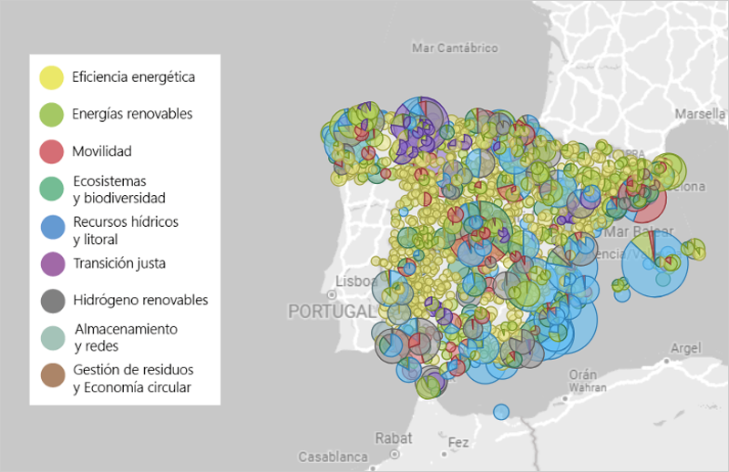 El Miteco publica un mapa que refleja los proyectos financiados con el PRTR