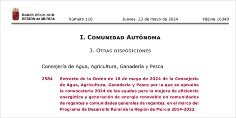 Nuevas ayudas destinadas a mejorar la eficiencia energética en comunidades de regantes de Murcia