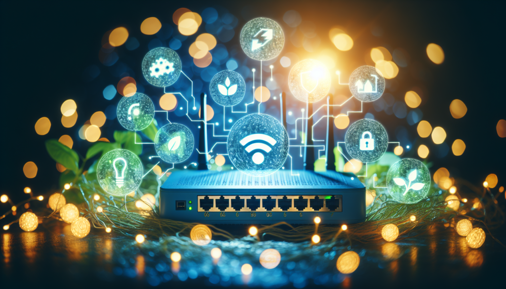 Imagen de Router integrado con elementos de Eficiencia Energética y esquema explicativo.