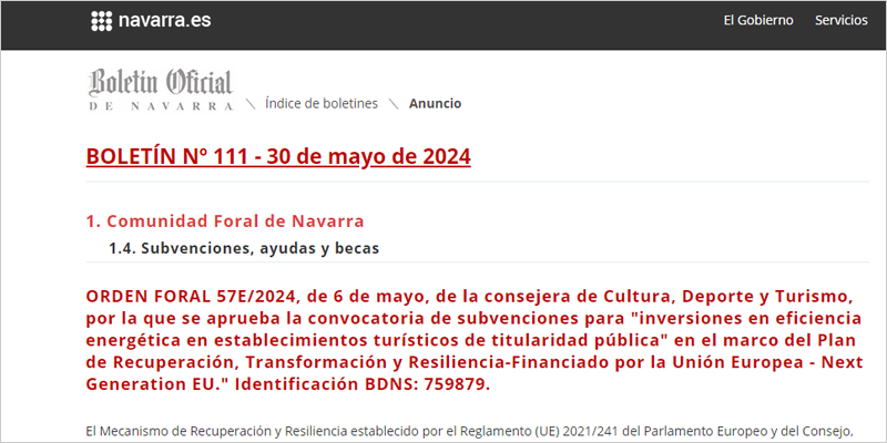 Ayudas dirigidas a entidades locales de Navarra para mejorar la eficiencia energética de edificios turísticos