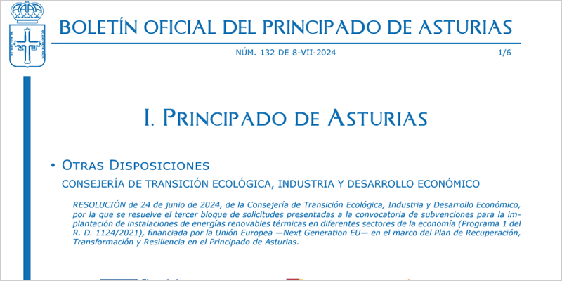 Asturias aprueba ayudas para la instalación de equipos de energías renovables térmicas en diversos sectores