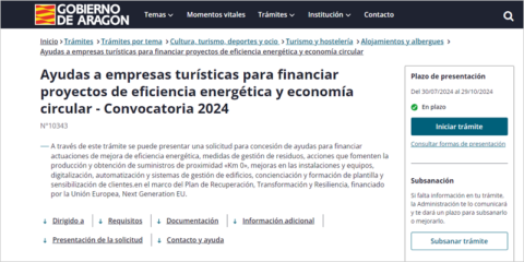 Convocatoria para que las empresas turísticas aragonesas mejoren su eficiencia energética