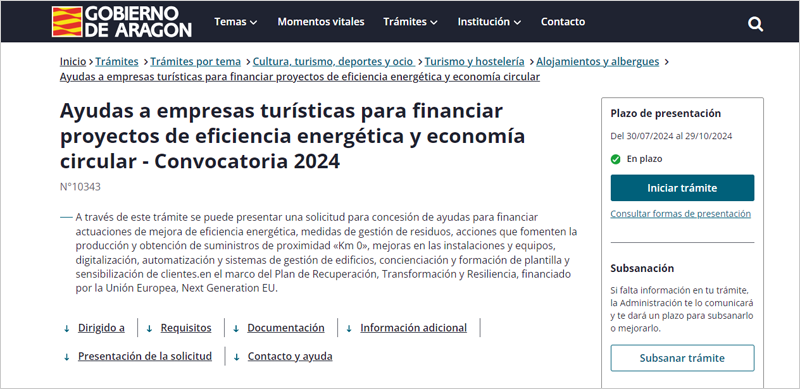 Convocatoria para que empresas turísticas aragonesas mejoren su eficiencia energética 