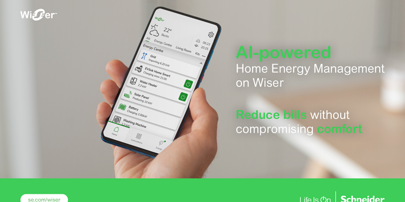 Schneider Electric lanza una función de gestión energética optimizada con IA para Wiser Home