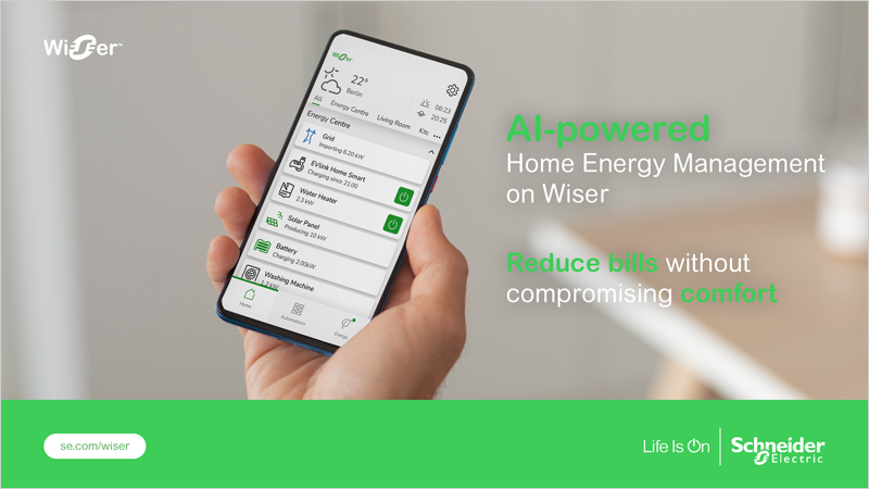 Schneider Electric lanza una función de gestión energética optimizada con IA para Wiser Home