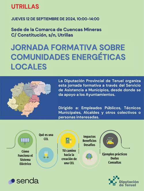 El próximo jueves 12 de septiembre se celebrará una jornada informativa sobre comunidades energéticas en Utrillas.